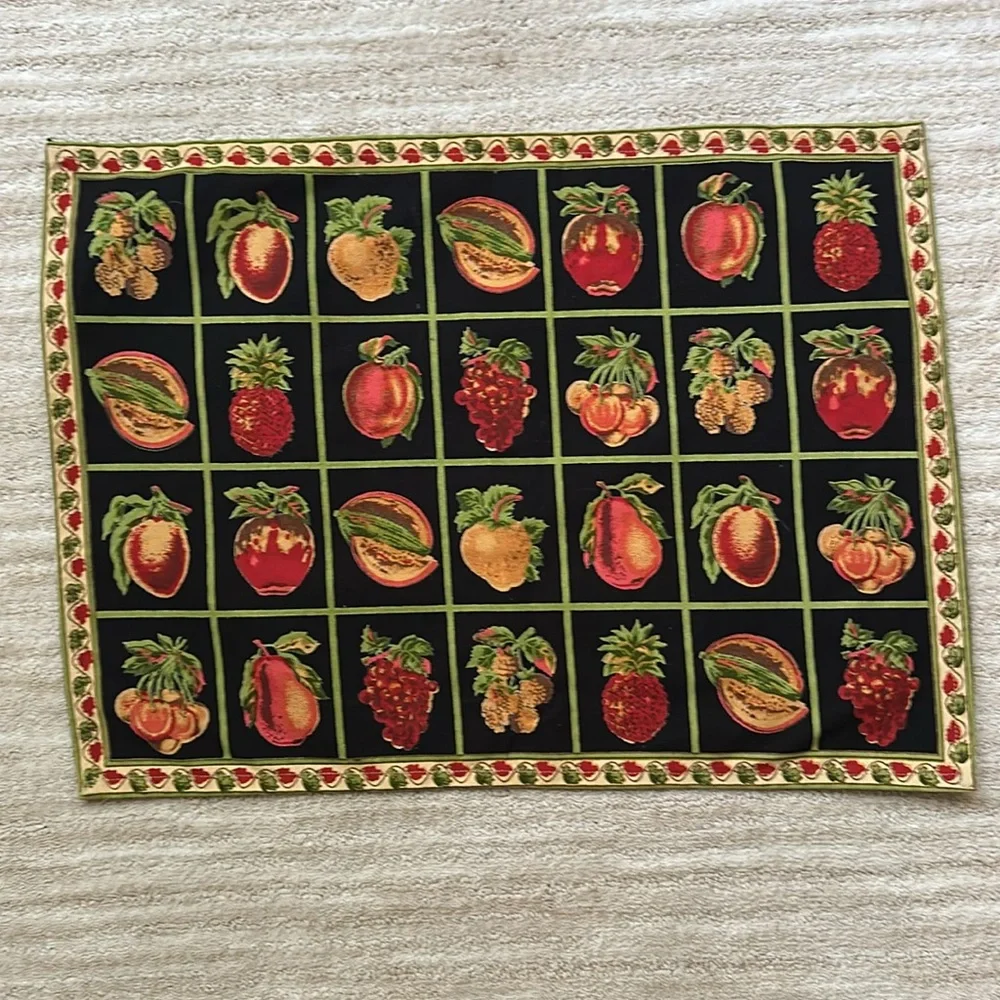 Vintage April Cornell Black Fruit Placemats Set of 2